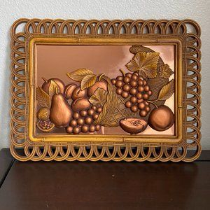 Vintage Coppercraft Guild 3D Fruit Still Life Cornucopia Kitchen Wall Art MCM